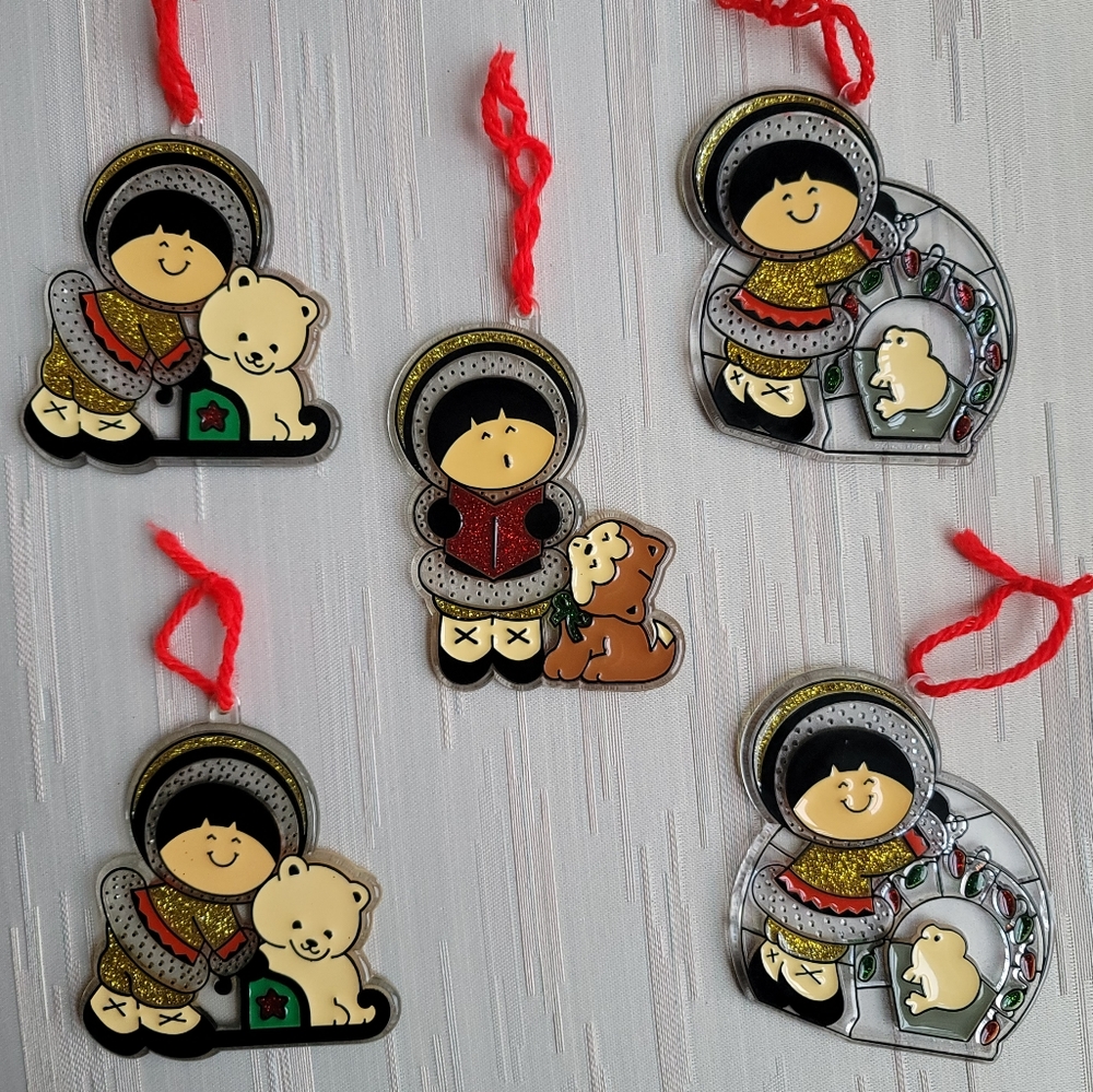 Hallmark 1983 Frosty Friends Eskimo Polar Bear Cub Fox Puppy Ornaments Lot of  5